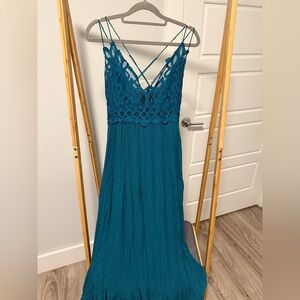 Viral Free People Teal Strappy Dress